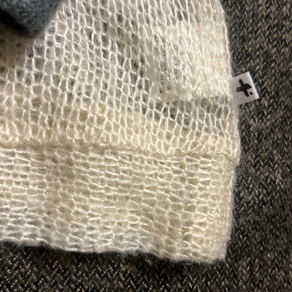 Federation sz L open knit bright sweater grey sleeves with patches - Picture 5 of 9